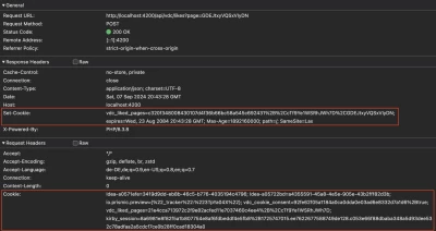 Screenshot eines HTTP-Requests, welcher die Cookie und Set-Cookie-Header zeigt