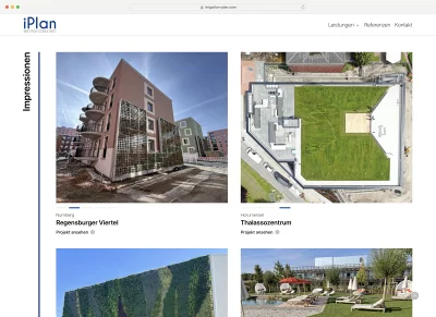 Screenshot der auf der iPlan-Website präsentierten Projekte