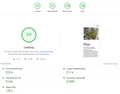 Screenshot der Analyse-Ergebnisse von pagespeed.web.dev